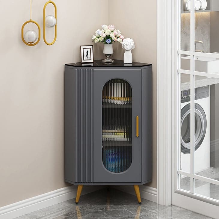 Elegant Corner Modern Accent Cabinet with Glass Doors and Metal Base thumbnail 1